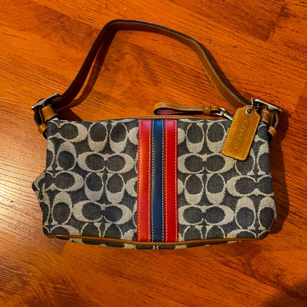 COACH Red Leather & Denim Handbag
